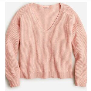 J CREW Ribbed Cashmere Oversize V-neck Sweater, sz M, pink